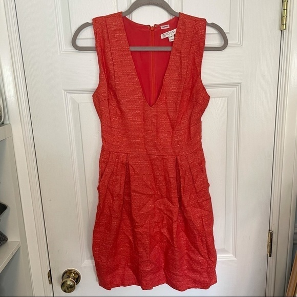 Adam by Adam Lippes Linen Blend Coral V neck Sleevless Mini Dress 2 - Picture 1 of 7